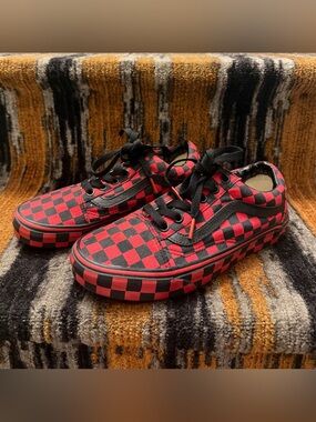 Vans Kids Red and Black Checkerboard Low-Top Sneakers